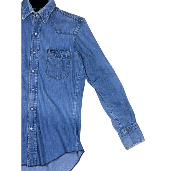 Wrangler ProGear Denim Western Shirt USA Made 15x33 Long Tail Stain - Picture 16 of 16